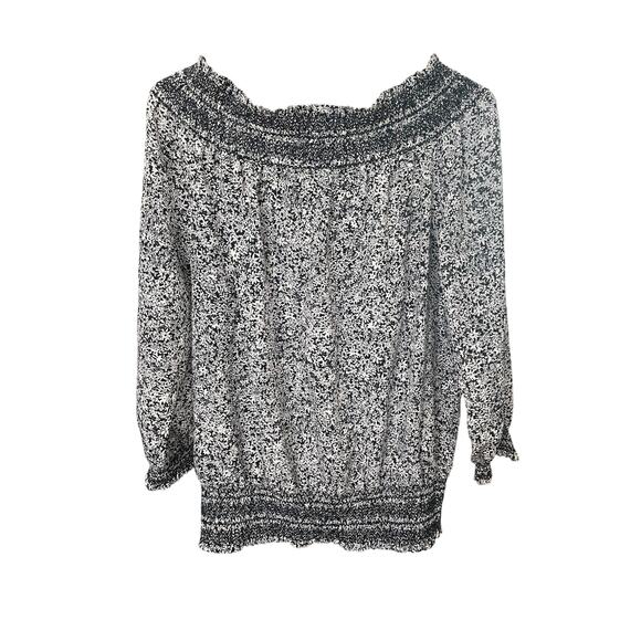 Michael Kors Navy & White Off‑Shoulder Top XL – Smocked Waist, 3/4 Sleeves, EUC - Picture 4 of 7